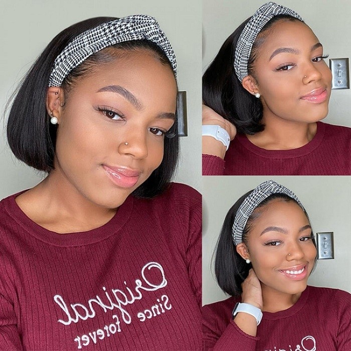 Kriyya HeadBand Wigs Human Hair Bob Wigs 150% Density Virgin Hair Glueless Wigs Natural Color