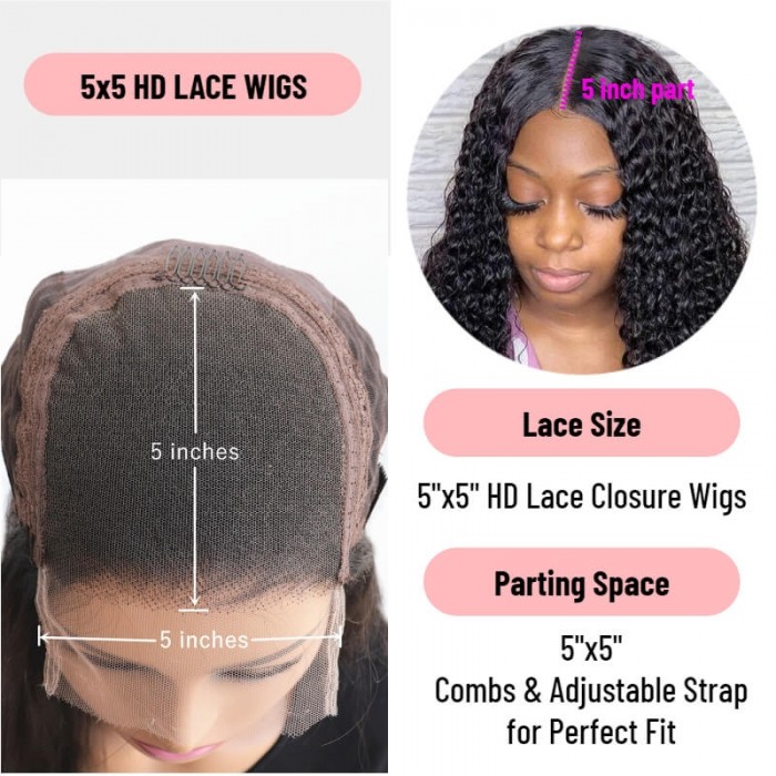 Kriyya HD Transparent Lace Wigs Straight Wigs 5X5 Lace Closure Wig with Baby Hair 180 Density Trendy Kay's Choice