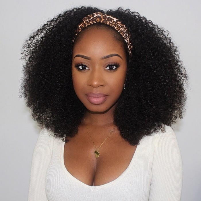 Kriyya Kinky Curly 3/4 Half Wig Glueless Wigs Kinky Curly Virgin Human Hair Wig 150% Density