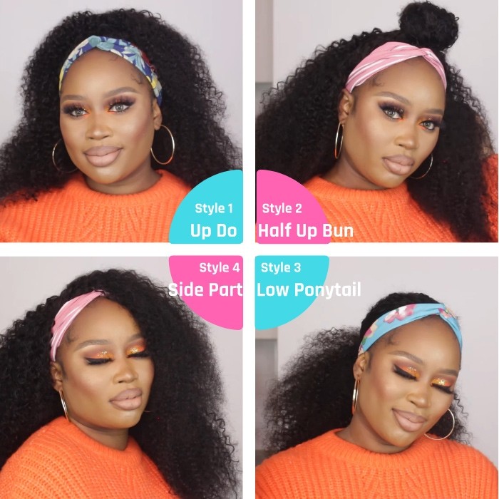 Kriyya Kinky Curly 3/4 Half Wig Glueless Wigs Kinky Curly Virgin Human Hair Wig 150% Density