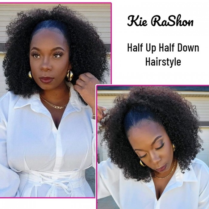 Kriyya Kinky Curly 3/4 Half Wig Glueless Wigs Kinky Curly Virgin Human Hair Wig 150% Density