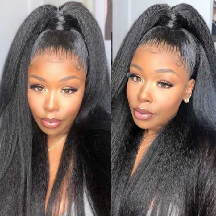 Kriyya Kinky Straight Lace Front Wig 13x4 Lace Frontal Human Hair Wig Pre-Plucked Favorable Price
