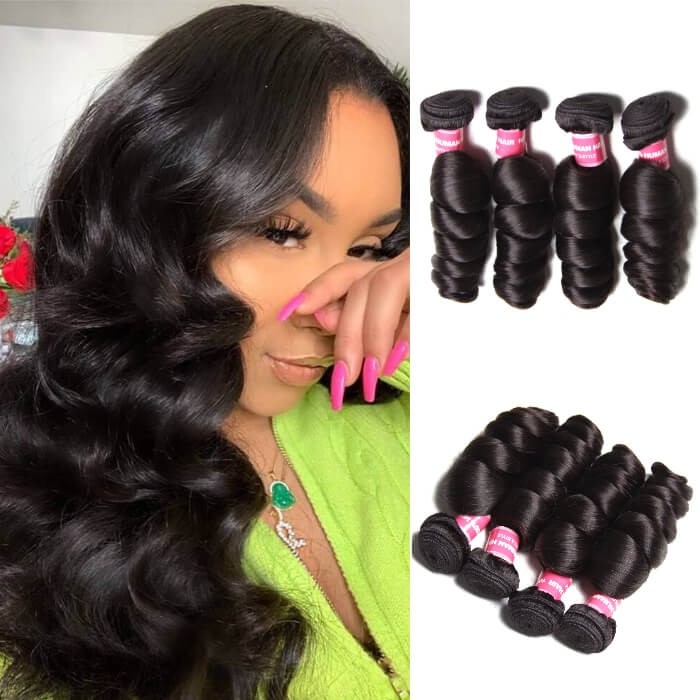 Kriyya Loose Wave Bundles 4 Pcs Indian Human Hair Weave