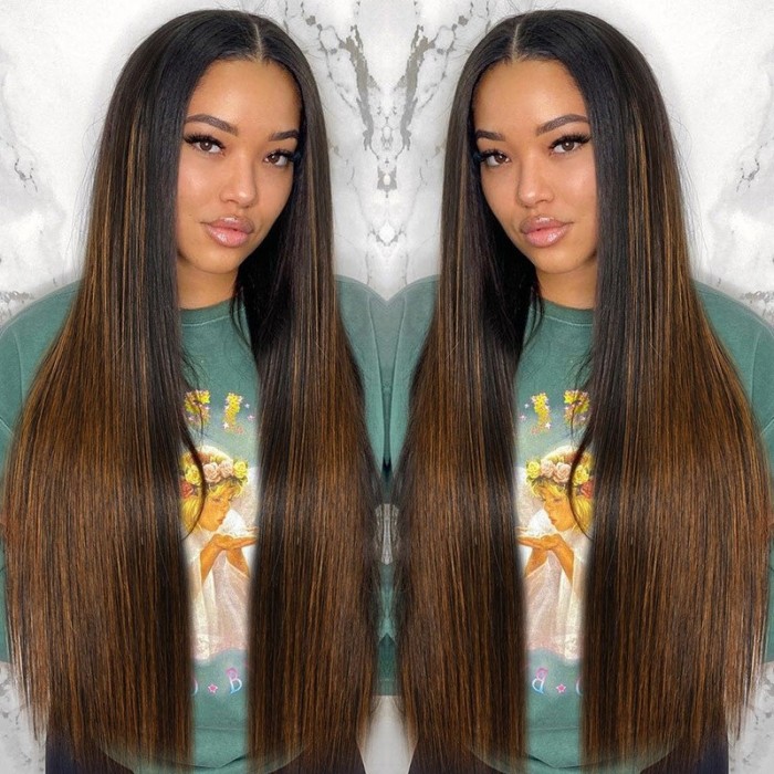 Kriyya New Straight V Part Wig Beyoncé Inspired Highlight Upgrade U Part Wig No Leave Out Human Hair Wig