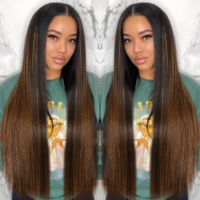 20 Inch New Straight V Part Wig Beyoncé Inspired Highlight Upgrade U Part Wig No Leave Out Human Hair Wig