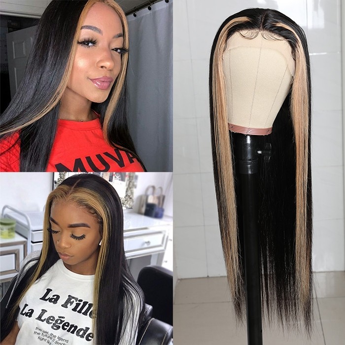 Kriyya Face Framing Highlight Lace Human Hair Wig #27 Highlight  Middle Part Lace Wig 150% Density