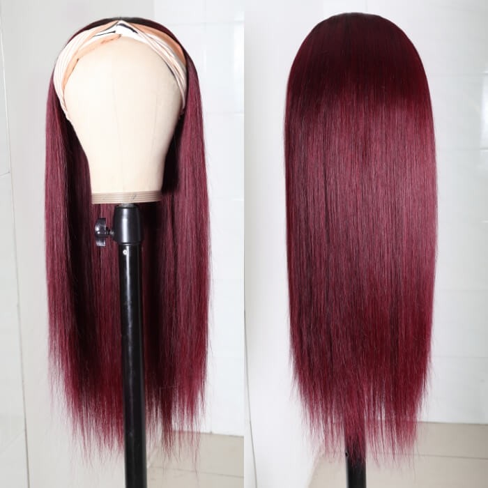 Kriyya 99J Headband Wig with Natual Black Root Straight Human Hair Wigs Sale