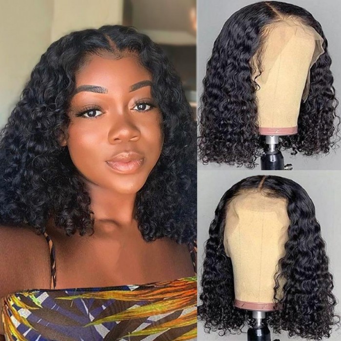 Kriyya 180% Density Short Water Wave Bob Wig 13x4 Lace Front Wigs Human Hair