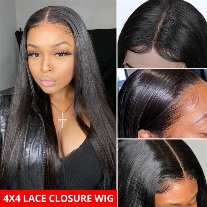 Kriyya 4×4 Straight Lace Closure Wig 150% 180% Density Human Virgin Hair