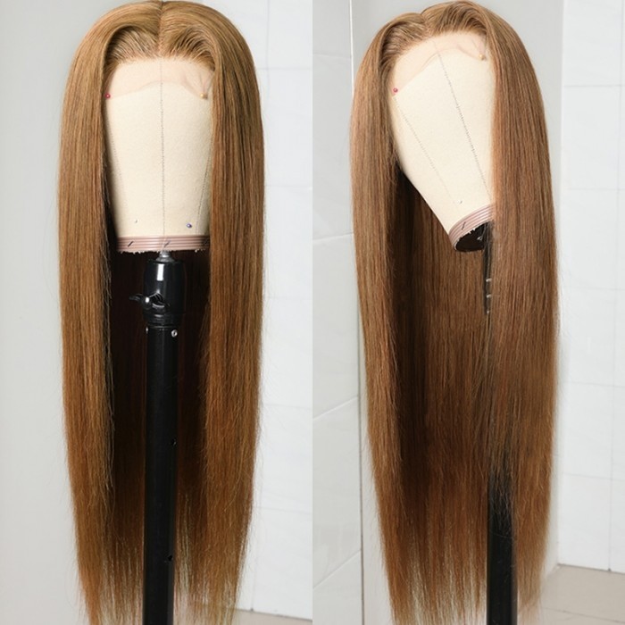 Kriyya Straight Hair Wig 150% Density Middle Part Lace Part Wig Ginger Blonde Brazilian Virgin Hair