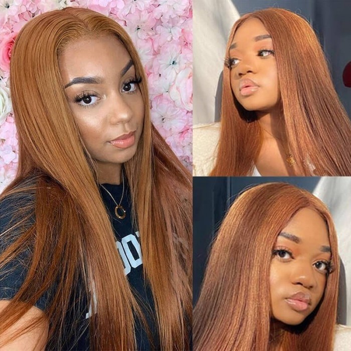 Kriyya Straight Hair Wig 150% Density Middle Part Lace Part Wig Ginger Blonde Brazilian Virgin Hair