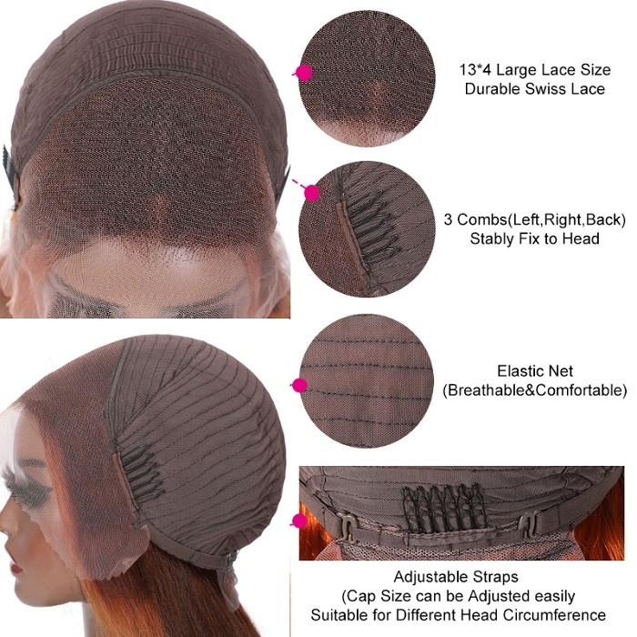 Kriyya Highlight Ginger Orange Lace Frontal Wigs Human Hair Pre Plucked with Baby Hair Silky Straight
