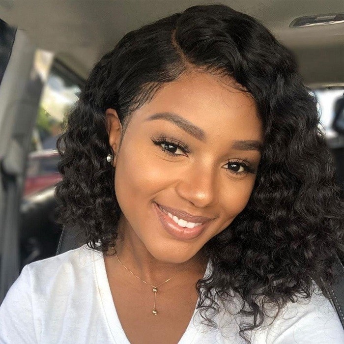 Kriyya Airy Deep Wave 13X5 T Part Lace Short Bob Wig 150% Density