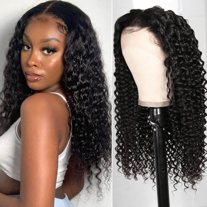 Kriyya Tight Deep Wave Human Hair Wig With Pre Plucked Natural Hairline 13x4 Lace Front Wig 150% Density