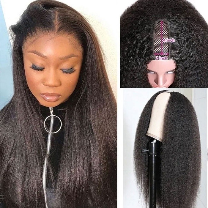 Kriyya Kinky Straight U Part Wig 150 Density U Shape Virgin Human hair Wigs Natural Color