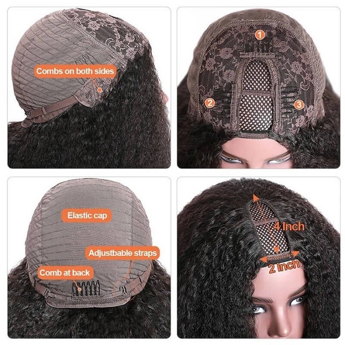 Kriyya Kinky Straight U Part Wig 150 Density U Shape Virgin Human hair Wigs Natural Color