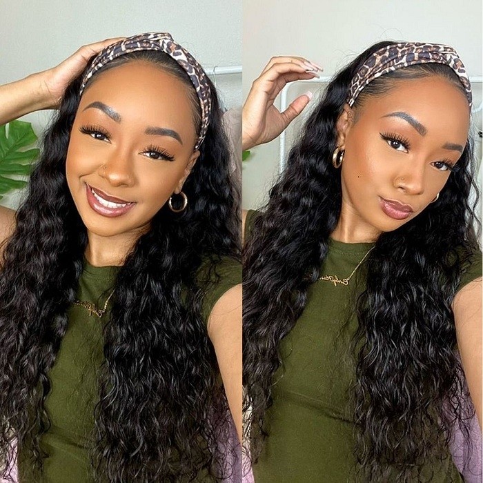 Kriyya Water Wave Headband Wigs 150% Density Glueless Wigs Natural Color 14-26 Inch
