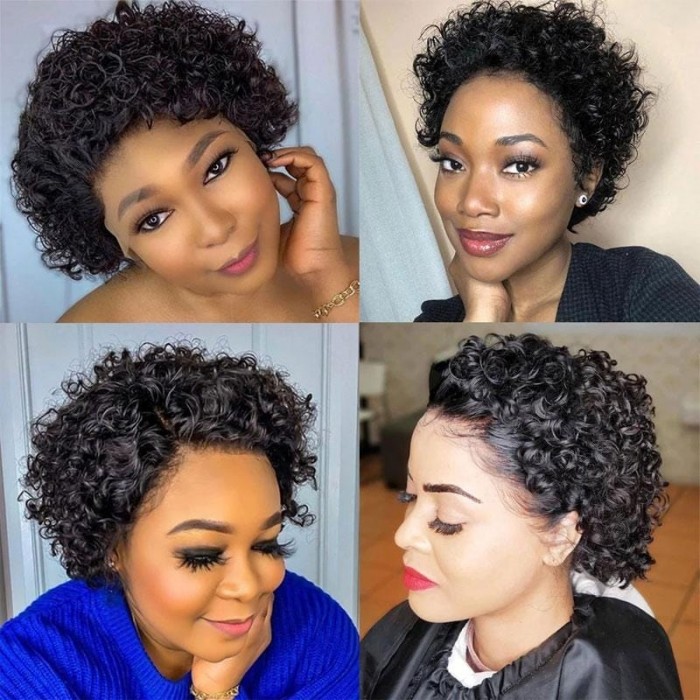Kriyya Short Curly Pixie Cut Wig 100% Human Hair Lace Wig 13 By 1 Inch Handtied Hairline