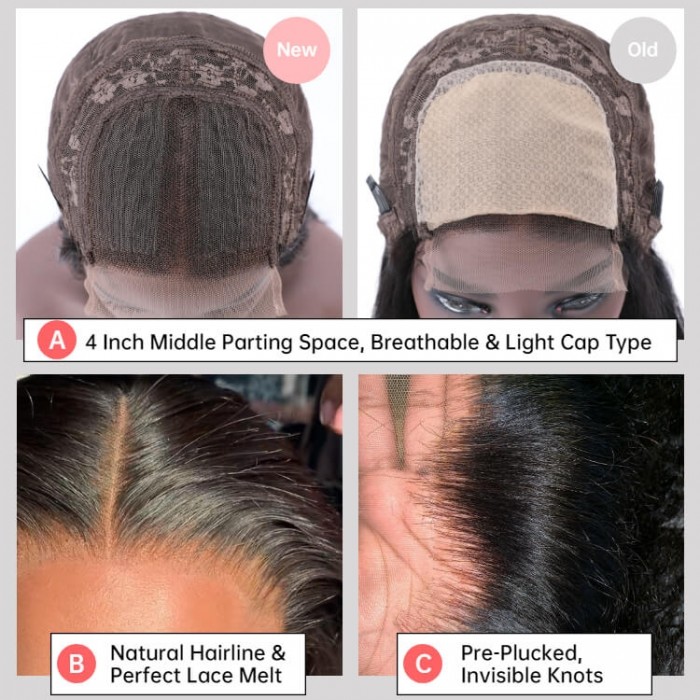 Kriyya Body Wave Middle Part Wigs Body Wave Lace Part Wig 150% Density Natural Color