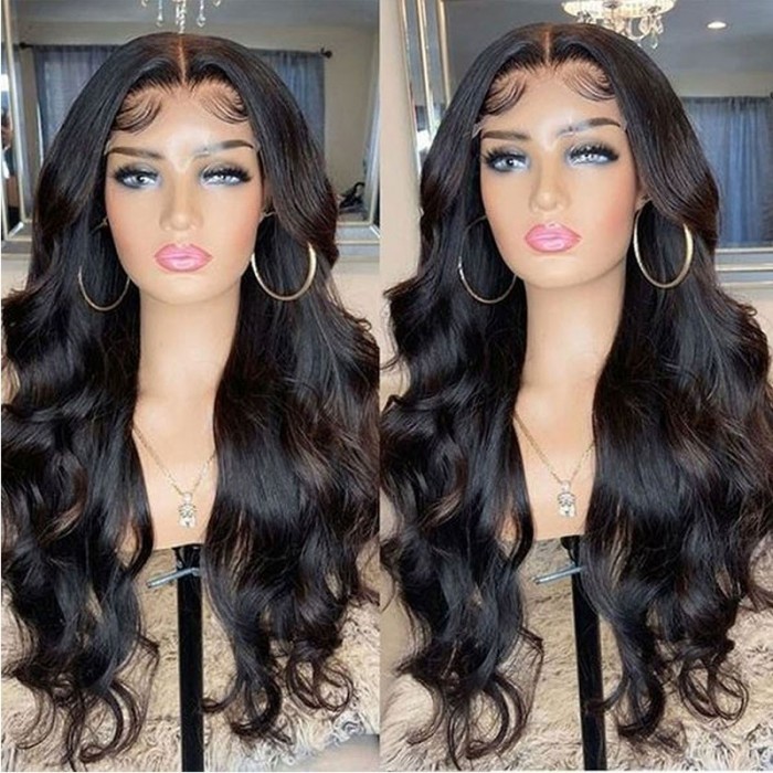 Kriyya Brazilian Body Wave Lace Part Wig 150% Density Virgin Hair Wigs Natural Black