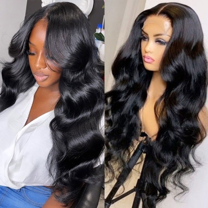 Kriyya Brazilian Body Wave Lace Part Wig 150% Density Virgin Hair Wigs Natural Black