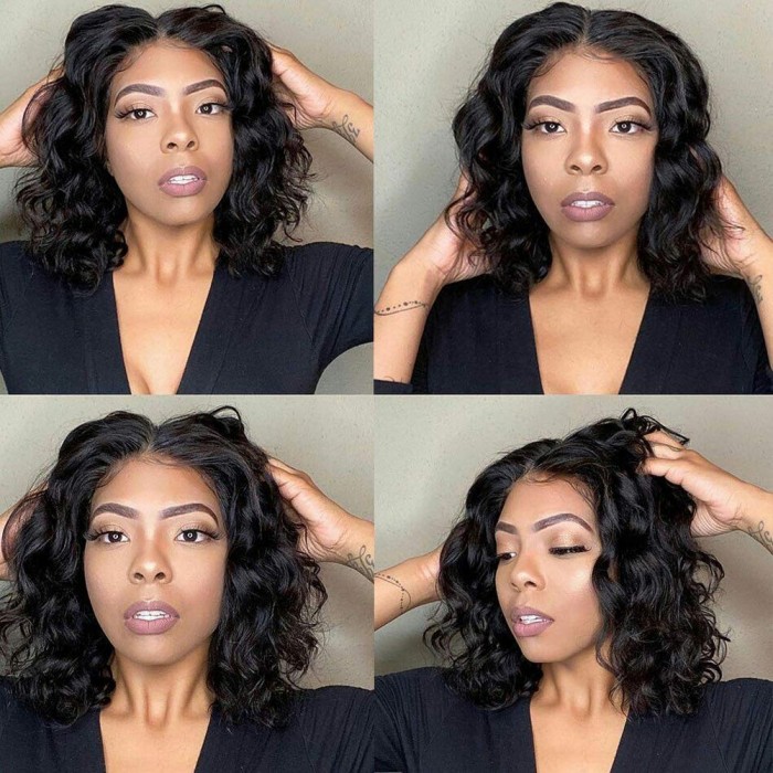 Kriyya Short Wavy Bob T Part Lace Front Wig 150% Density