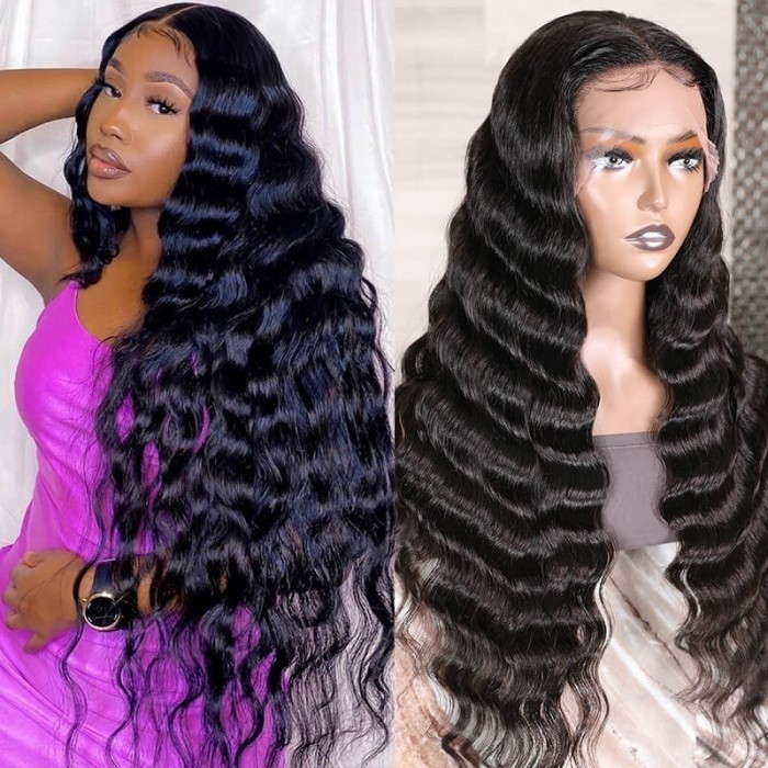 Kriyya Loose Deep Wave Wigs Pre Plucked 13X4 Lace Front Human Hair Wigs T Part Wigs With Baby Hair 150% Density
