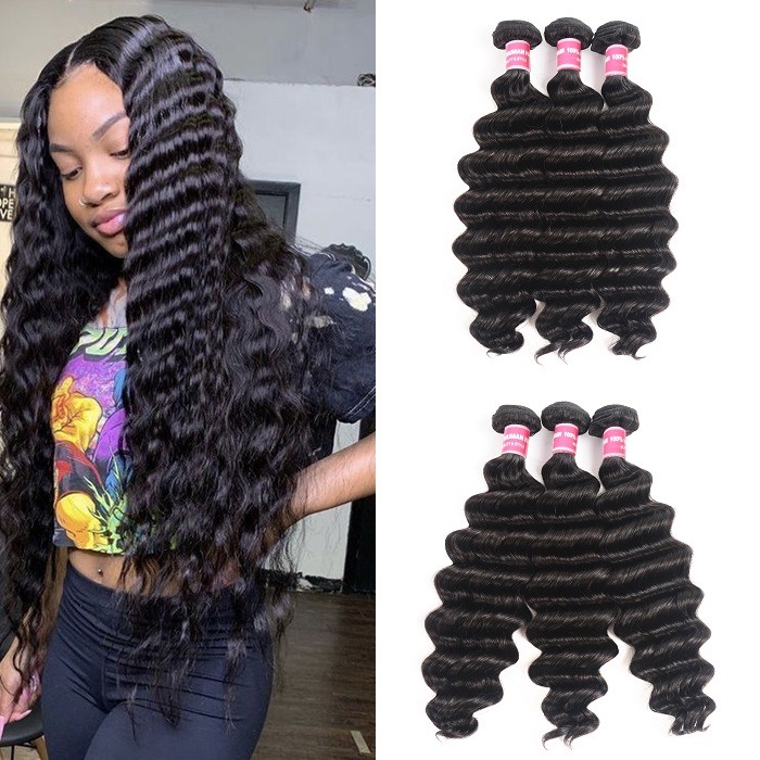 Kriyya Loose Deep Wave Peruvian Best Human Hair Weave 3 Bundles
