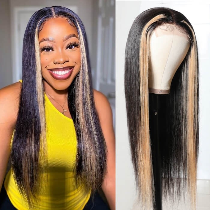 Kriyya Face Framing Highlight Lace Human Hair Wig #27 Highlight  Middle Part Lace Wig 150% Density