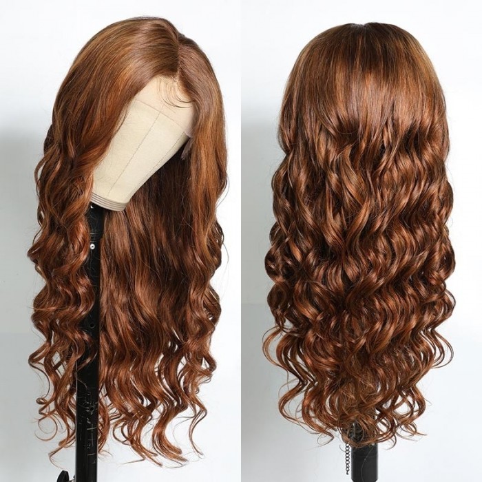 Kriyya 13X4 Ombre Highlight Loose Wave Wig Caramel Brown Lace Front Human Hair Wig 180% Density
