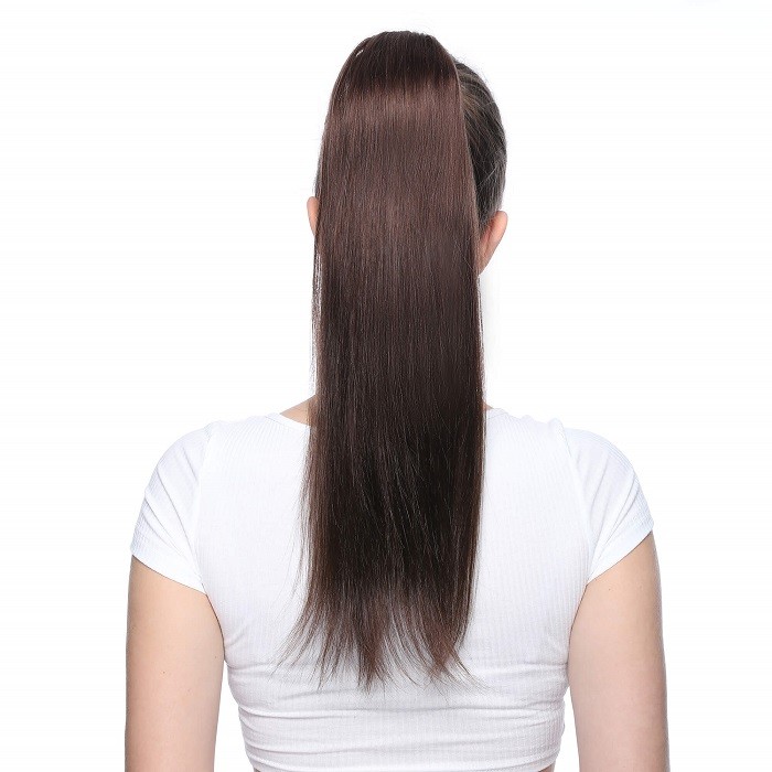Kriyya 18 Inch Clip In High Ponytail Extensions Dark Brown