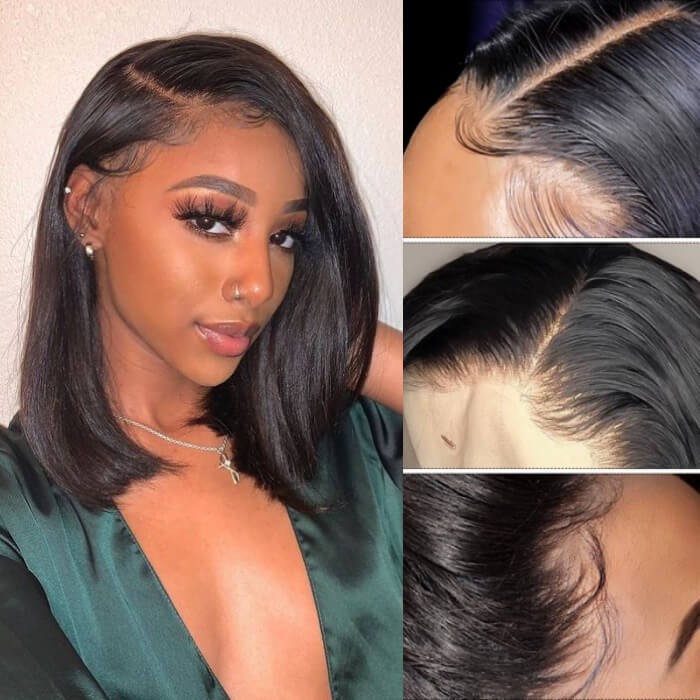 Kriyya Natural hairline 13x4 Straight Bob Lace Front Wig Human Hair 130