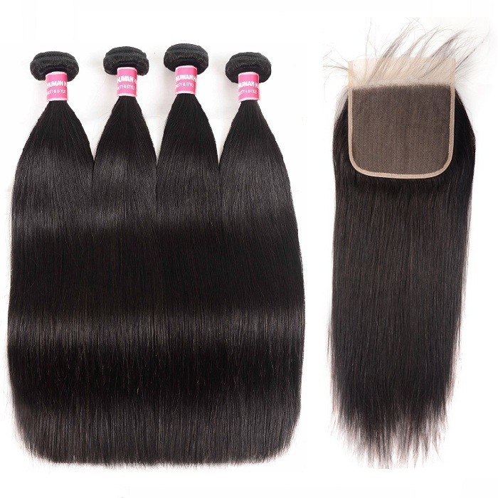 Kriyya 6x6 Lace Closure Sew In With 4 Bundle Deals Indian Straight Human Hair