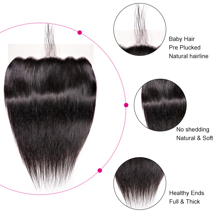 Kriyya Pre Plucked 13x6 Lace Frontal Closure With 4 Bundles Malaysian Straight Hair Weave