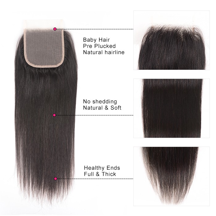 Kriyya Best Indian 4 Bundles Straight Hair With Closure 4x4 Transparent Lace