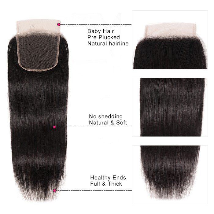 Kriyya 4 Bundles Indian Straight Hair Weave With 4x4 Closure