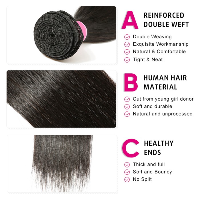 Kriyya 13x6 Straight Lace Frontal With 4 Bundles Indian Remy Hair Weave