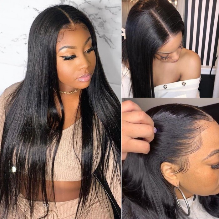 Kriyya Straight Lace Front Wig Pre Plucked 13x4 Transparent Lace Wig 150% Density
