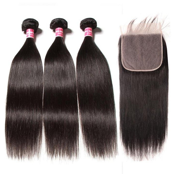 Kriyya New Straight Virgin Hair 3 Bundles With 7*7 Lace Closure Brazilian Hair