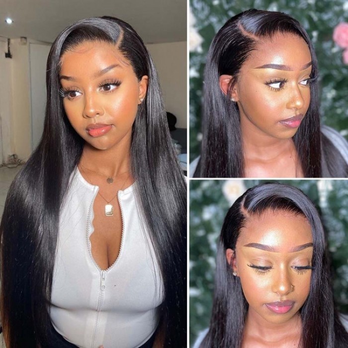 Kriyya 13x6 HD Lace Front Wig Super Thin Transparent Swiss Lace Straight Human Hair Wigs 180% Density