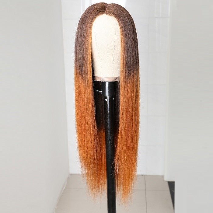 Kriyya Straight PU Skin Base Wig 4.5*1.5 Middle Part LT430 Ombre 150% Density