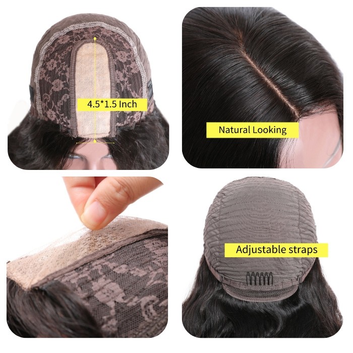 Kriyya Straight Hair Wig 4.5*1.5 Middle Part PU Skin Base Wig Fake Scalp Human Hair Wigs