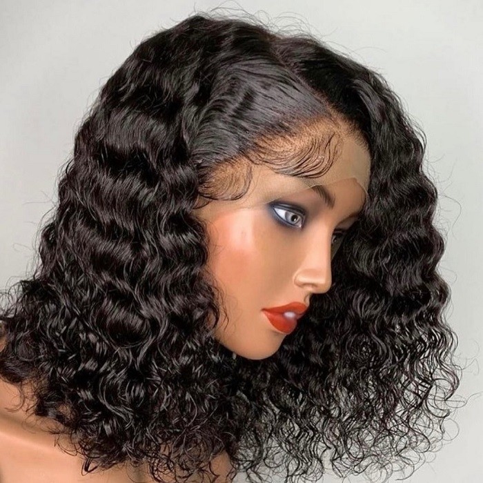 Kriyya Neat Spiral Curl Bob Wigs Natural Black Short Human Hair Lace Wigs 150% Density Glueless Hair