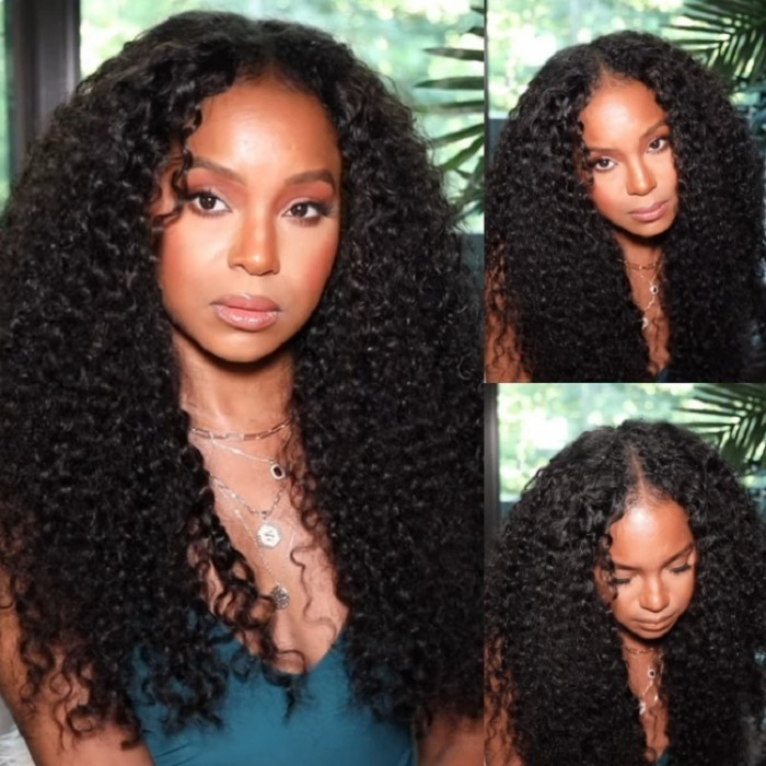 Kriyya V Part Curly Wig No Leave Out Human Hair Wig Upgrade U Part Wig Natural Color