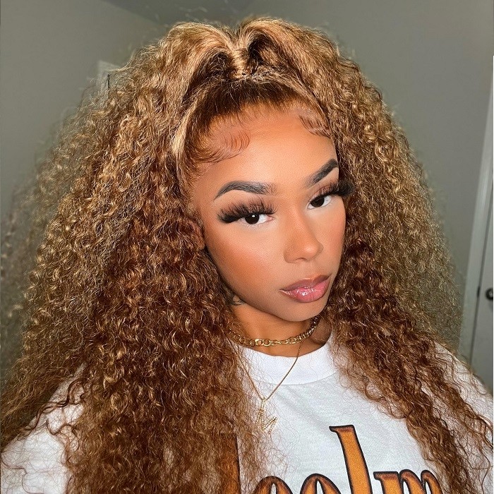 Kriyya Youtuber Recommend Curly Hair Honey Blonde Ombre Highlight Wigs 13x4 Lace Front Wig Human Hair Wigs Pre Plucked With Baby Hair