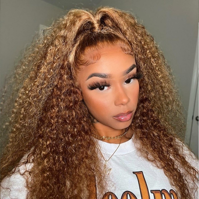 Kriyya Curly Hair Honey Blonde Ombre Highlight Wigs 13x4 Lace Front Human  Hair Wigs Pre Plucked 150% | kriyya.com