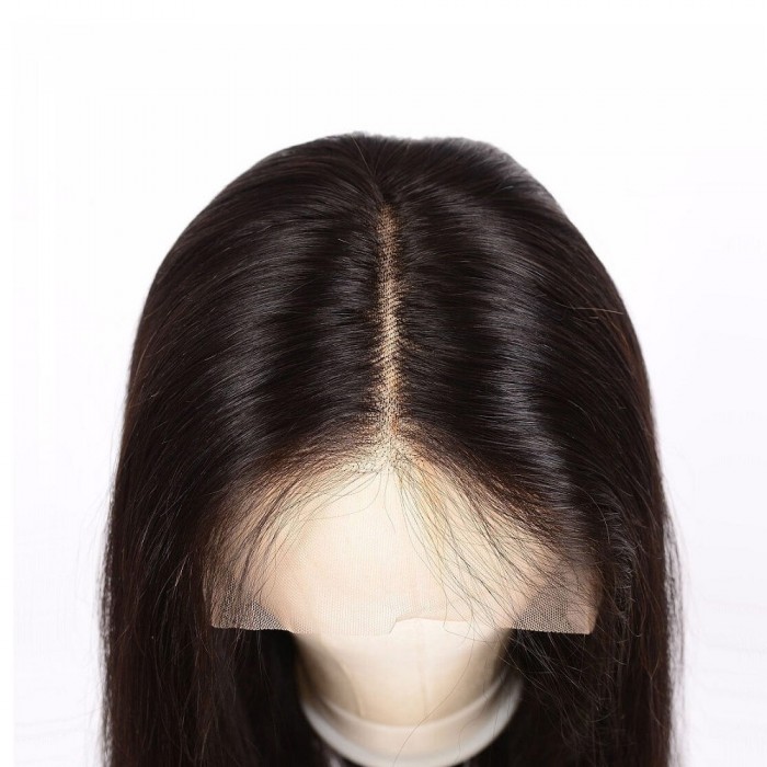 Kriyya Pre-Plucked Straight Human Hair 13x6 Transparent Lace Frontal Wigs 180% Density