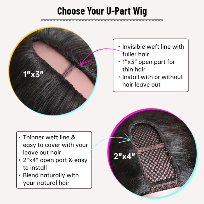 Kriyya Best U Part Wig Human Hair With Clips Bob Wigs 2X4 Middle Part 150% Density 8-14 Inch