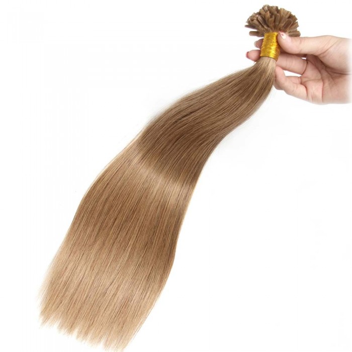Kriyya Professional U-Tip Hair Extensions Nail Tip Hair- Light Golden Brown
