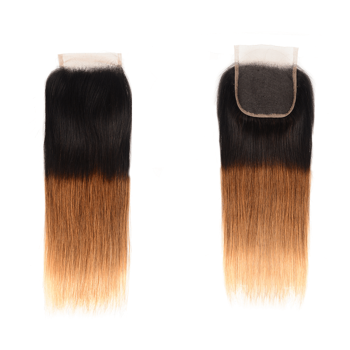 Kriyya Straight Virgin Hair T1B/4/27 Ombre 4 Bundles With 4x4 Lace Closure Peruvian Hair